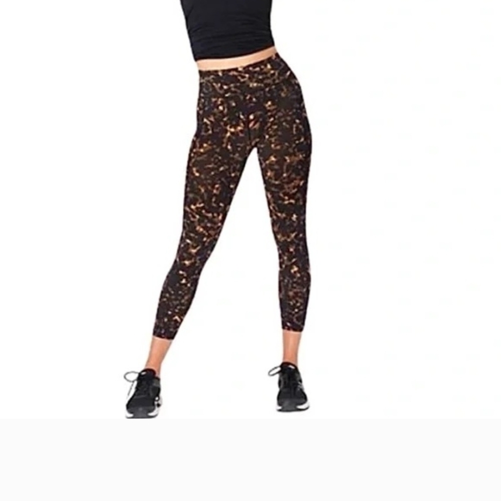 Sweaty Betty 7/8 Leggings Snow Leopard Print Black & Gold Size Large